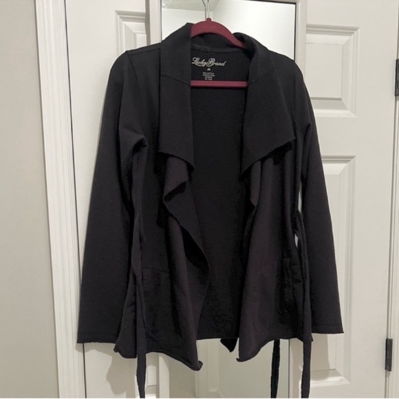 Lucky Brand raw hem open front Terry knit belted cardigan sweatshirt - Picture 13 of 13